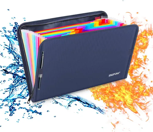 Vista 8 de Carpeta de archivos expansible, organizador de documentos importante, bolsa de documentos ignífuga e impermeable con tamaño A4, 3 bolsillos, cierre