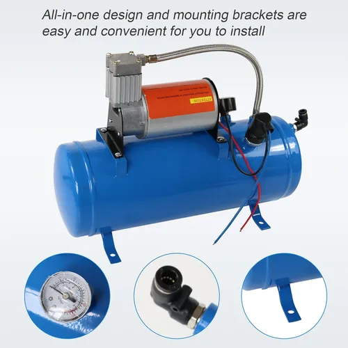 Vista 4 de Nuevo compresor de aire DC 12V de 150PSI con tanque de 6 litros 1.6 galones para bocinas de tren, autocaravanas y neumáticos