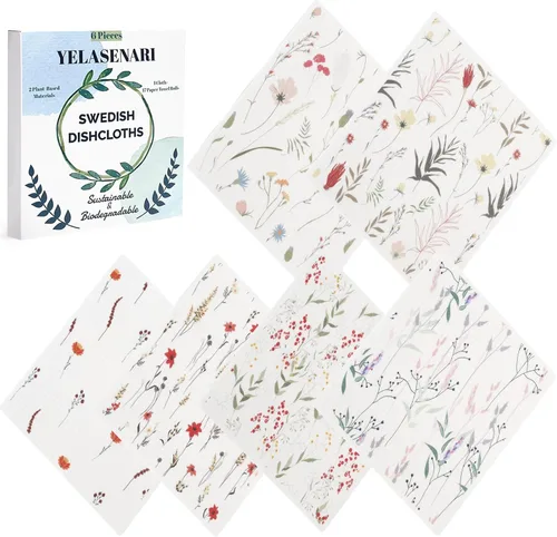 Vista 8 de Paños de cocina suecos reutilizables, paquete de 6, paños de cocina sin olor, paños de papel reutilizables de secado rápido, paños de papel