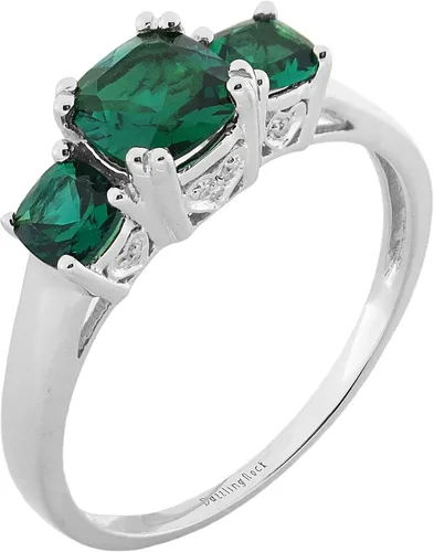 Vista 48 de Dazzlingrock Collection Anillo de boda de 3 piedras preciosas creadas en el centro de cojín de 0.04 quilates y diamante blanco natural redondo
