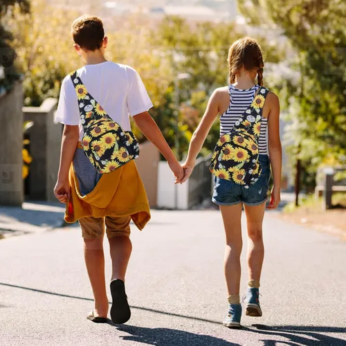 Vista 6 de HUA ANGEL Bolso bandolera floral Pequeña mochila cruzada para hombres y mujeres, senderismo, caminar, viajes, mini bolsa de pecho, Girasol