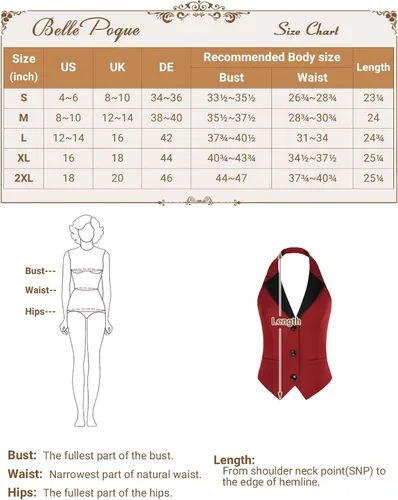 Vista 4 de Belle Poque Chaleco vintage para mujer, con solapa, cuello halter, con botones, con bolsillos