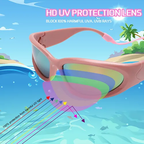 Vista 3 de GUVIVI Gafas de sol para niños con correa envolvente, gafas de sol futuristas para niños y niñas, persianas ovaladas de 4 a 12 años