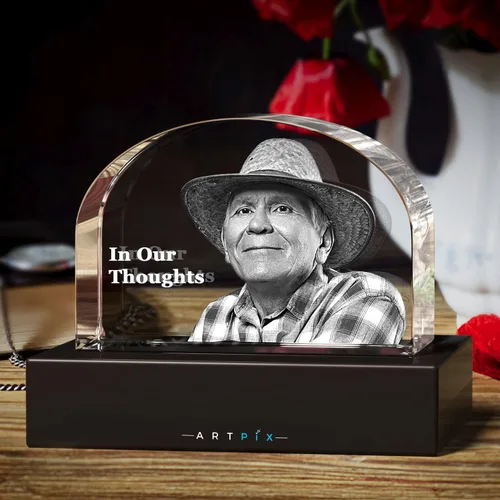 Vista 5 de ArtPix 3D Lápida de fotos de cristal, regalos conmemorativos personalizados para la pérdida de mamá, papá, abuela, abuelo, esposa, mascota, gato