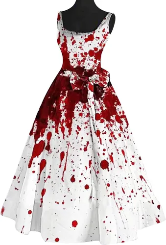 Vista 7 de Vestido sin mangas sexy con estampado sangriento para mujer, con cuello redondo y estampado sangriento, para mujer