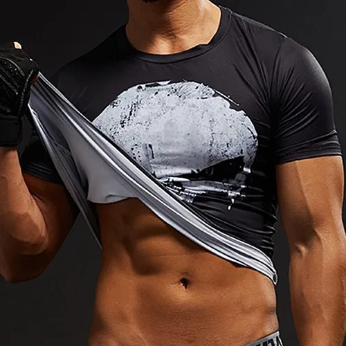 Vista 7 de Camisa de compresión para hombre, manga corta, suave, con impresión 3D, camiseta deportiva para fitness y gimnasio