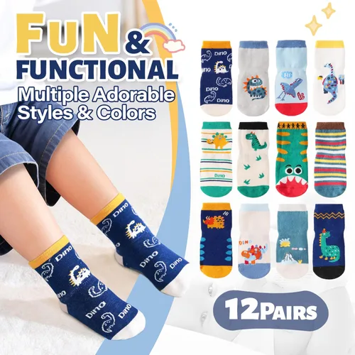 Vista 3 de ANTSANG 12 pares de calcetines de bebé para niñas, niños, niños pequeños con empuñaduras, calcetines de tripulación de algodón
