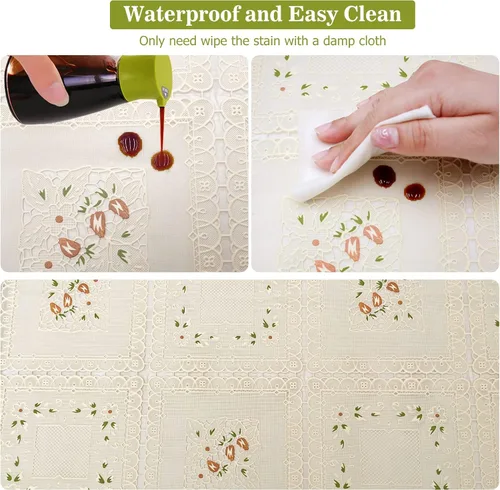 Vista 4 de Mantel de vinilo impermeable a prueba de aceite, mantel de encaje de plástico para mesa rectangular, decoración del hogar texturizada para fiestas