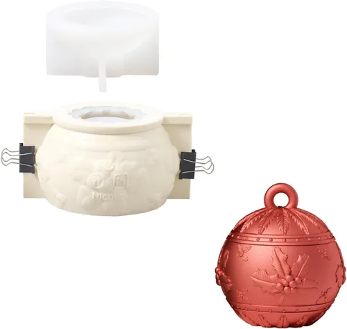 Vista 8 de BOOWAN NICOLE Vasos grandes de vela de luz de Navidad con moldes de silicona de tapa, moldes de silicona para tarro de vela de bola de Navidad