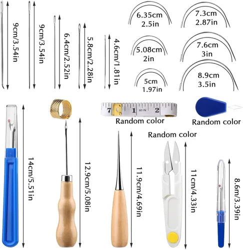 Vista 2 de BUTUZE Kit de reparación de tapicería, kit de costura de cuero, hilo de coser, hilo encerado, agujas de coser a mano resistentes, punzón de costura
