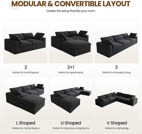 Vista 7 de Sofá modular Cloud de 79 pulgadas, sofá biplaza modular convertible con otomana de almacenamiento, sofá de tela de lino y algodón para sala