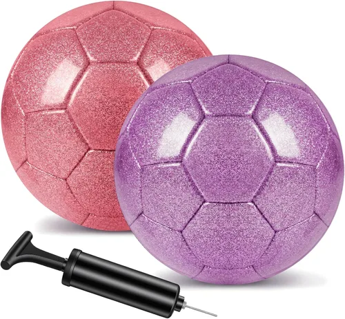 Vista 12 de 2 pelotas de fútbol con purpurina plateada con bomba y aguja, kit de pelota de fútbol para regreso a la escuela, regalos de cumpleaños, pelota