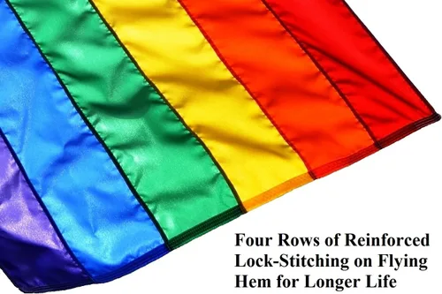 Vista 3 de US Flag Factory Bandera arcoíris de 2 x 3 pies (rayas cosidas) para exteriores SolarMax nailon – Orgullo gay lesbiana LGBT – Calidad premium
