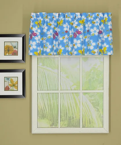 Vista 2 de Today's Curtain Cenefa de tela de vela Little Bee, 15 pulgadas, azul
