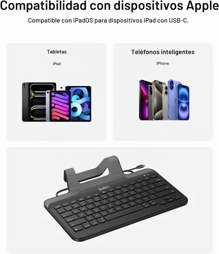 Vista 8 de Belkin B2B130 Teclado con cable para tableta con soporte y conector Lightning para iPad