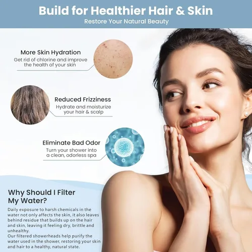 Vista 7 de Cabezal de ducha de mano con filtro - Cabezal de ducha de alta presión con 3 ajustes de pulverización, filtro para agua dura - Para piel y cabello