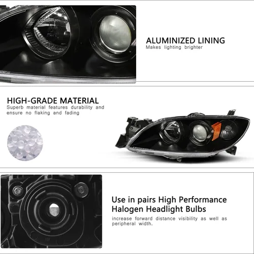 Vista 2 de Conjunto de faros delanteros compatible con Mazda 3 Sedan 2004-2009 de 4 puertas, lado del conductor y del pasajero