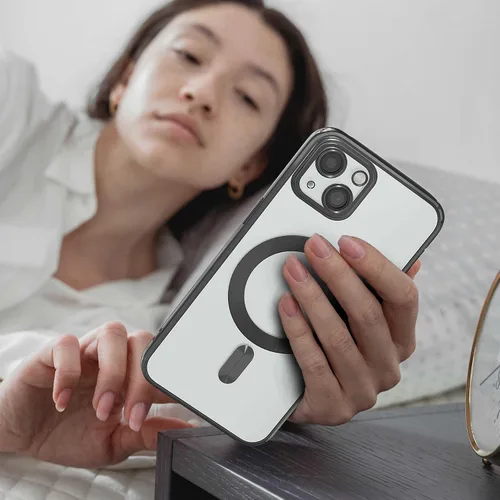 Vista 6 de Funda magnética para iPhone 15, galvanizada transparente, delgada, para iPhone 15 (6.1 pulgadas), con película protectora de pantalla, a prueba