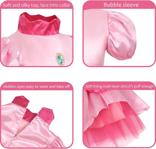 Vista 2 de Tinyones Disfraz de princesa melocotón para niñas, vestido de melocotón con corona para fiesta de Halloween