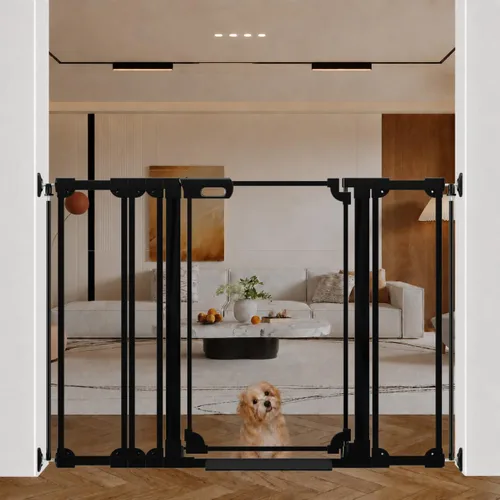 Vista 16 de WAOWAO Puerta transparente para bebés para escaleras, diseño moderno, acrílico con cierre automático, puerta para mascotas, 29.52-37.79 pulgadas