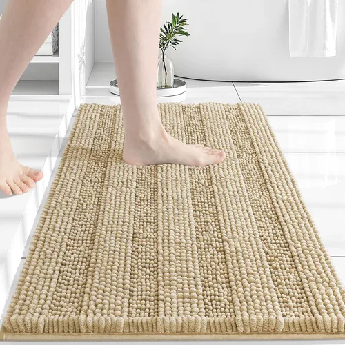 Vista 111 de Grandaily Alfombras de baño de felpilla a rayas de 24 x 16 pulgadas, extra gruesas y suaves, absorbentes, parte trasera de goma, alfombra de ducha
