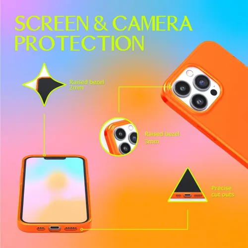 Vista 4 de FELONY CASE Funda protectora transparente naranja neón para iPhone 15 Pro, TPU y policarbonato que absorbe los golpes, a prueba de grietas con un