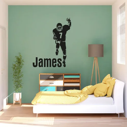 Vista 10 de Diseño de habitación deportiva con calcomanía de pared personalizada de fútbol, ideal para amantes del fútbol y jugadores, calcomanía personalizada