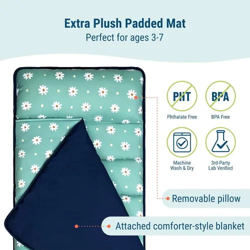 Vista 3 de Wildkin Microfiber Nap Mat for Kids 50 x 20 in all-in-one microfiber nap mat with attached blanket, removable pillow, roll-up straps and carry