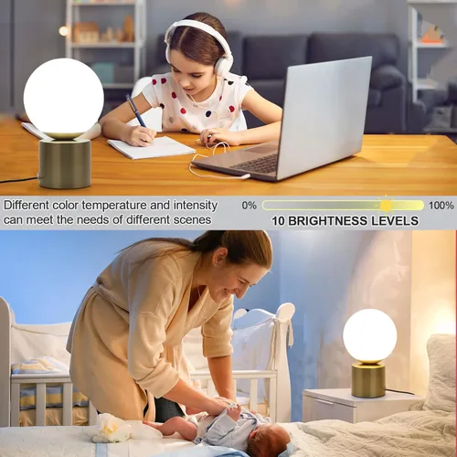 Vista 2 de Lámparas de mesa pequeñas modernas, LED regulables con 3 colores, lámpara de mesa dorada para dormitorio, sala de estar, mesita de noche