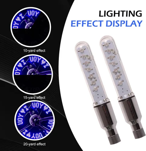 Vista 6 de 2 luces de vástago de válvula de neumático de bicicleta, IP55 impermeables, múltiples patrones de luz intermitente de radios de bicicleta