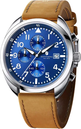 Vista 18 de SAPPHERO Reloj de lujo para hombre, resistente al agua, 164.0 ft, correa de silicona, analógico, de cuarzo, con fecha, reloj de pulsera clásico