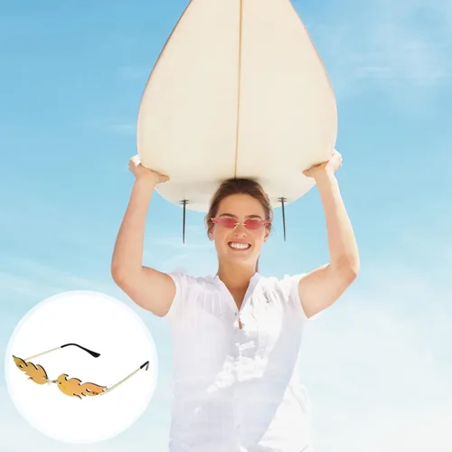 Vista 5 de NUOBESTY Divertidas gafas de sol de fiesta con llama, sin borde, lentes ondulados, sin marco, gafas de vestir para fiestas, mujeres, niñas, gafas