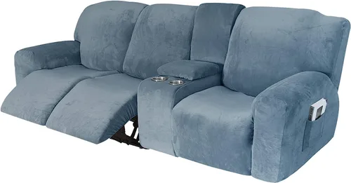 Vista 18 de Aedlcal Fundas para sofá reclinable, 10 piezas, fundas de sofá reclinable de felpa de terciopelo con consola central, con bolsillo lateral