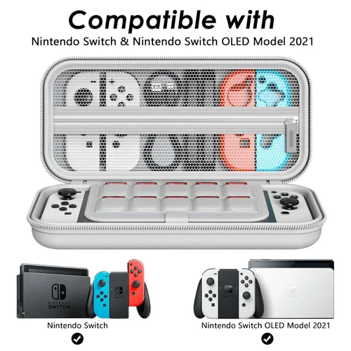 Vista 2 de Mooroer Funda de transporte para Switch compatible con consola Nintendo SwitchSwitch OLED, funda protectora blanca dura portátil para interruptor