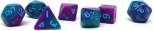 Vista 4 de Mini colección de dados poliédricos de 0.394 pulgadas - Incluye un D20, D12, D10, D8, D6, D4 y D00 (Aqua Shine)