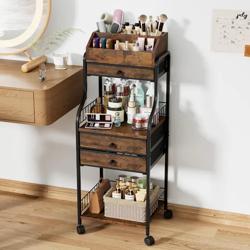 Vista 9 de SWTYMIKI Carrito organizador de maquillaje rodante, almacenamiento para el cuidado de la piel con cajones no tejidos, organizador de tocador