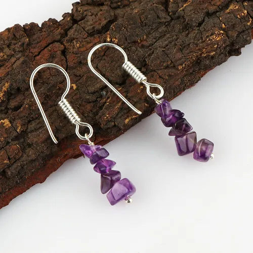 Vista 2 de Thecraftman - Aretes de amatista natural para mujer, joyería de yoga, meditación, aretes de cristal, piedra preciosa cruda, cristales curativos