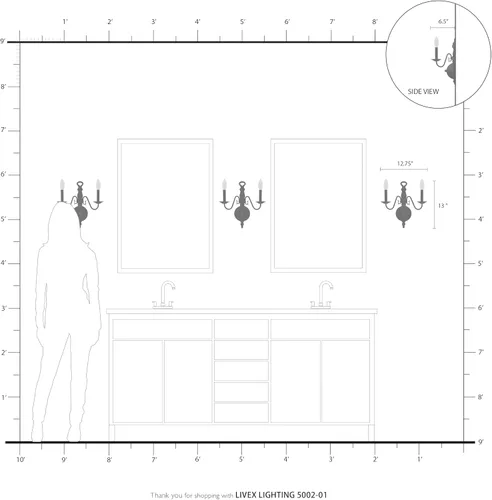 Vista 6 de Livex Lighting 5002-01 Williamsburg - Aplique de pared de latón antiguo con 2 luces
