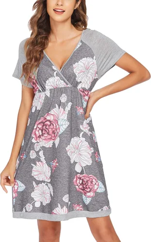 Vista 4 de Ekouaer - Vestido 3 en 1 Camisón de maternidad, parto, lactancia Ropa de maternidad para mujer