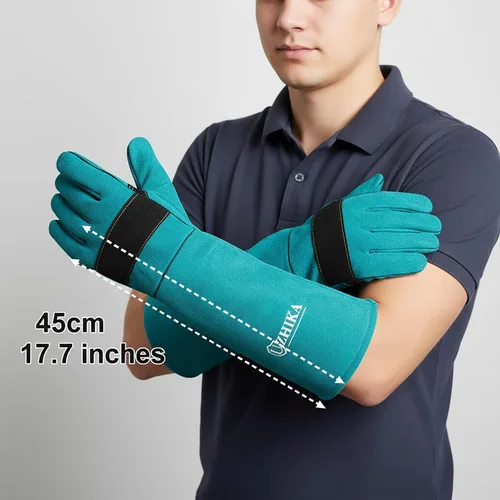 Vista 2 de Guantes de manejo de animales, guantes protectores antiarañazos para entrenamiento de perros, gatos, pájaros, serpientes, loros, lagartos, animales