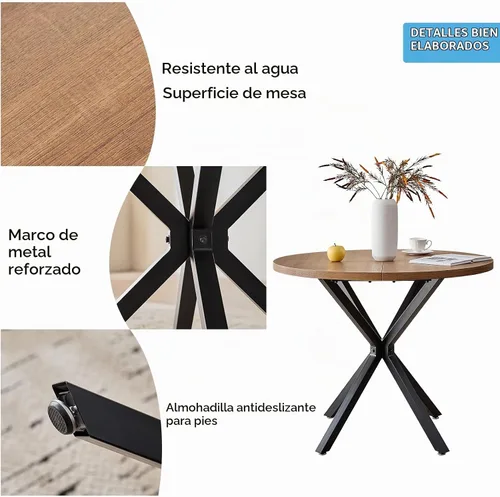 Vista 7 de Juego de mesa de comedor redonda de 39 pulgadas para 4, mesa Beige
