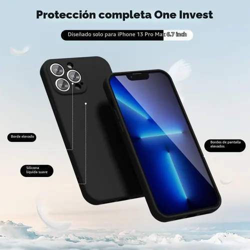 Vista 2 de Oaxkco - Funda de silicona para iPhone 13 Pro Max con protector de pantalla, para mujeres y niñas, bonita funda protectora con funda de cámara Negro