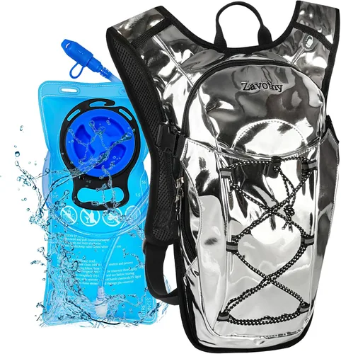 Vista 10 de Mochila de hidratación reflectante, paquete de hidratación, mochila de agua con vejiga de hidratación de 2 litros, esencial para festivales, paquete
