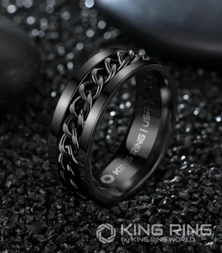 Vista 2 de King Ring Anillo giratorio de 0.315 pulgadas, anillo plano pulido fino para hombres y mujeres con cadena cubana, diseñado en Estados Unidos