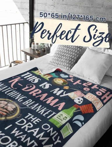 Vista 3 de Huglanket Regalos de Drama Coreano Kdrama Merch Manta para Mujeres, Mantas de Franela para Amantes del Drama K, Azul, 50" x 65