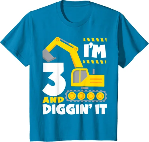 Vista 10 de Kids I'm 3 and Diggin It - Camiseta para niños con diseño de excavadora de construcción, Negro