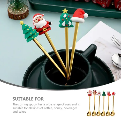 Vista 6 de Upkoch Juego de cucharas de Navidad, cucharas de café de Navidad, cucharadita de café de postre de acero inoxidable, vajilla de fiesta