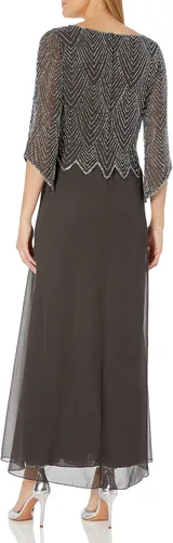 Vista 2 de J Kara Vestido largo con cuello redondo y manga 34 para mujer