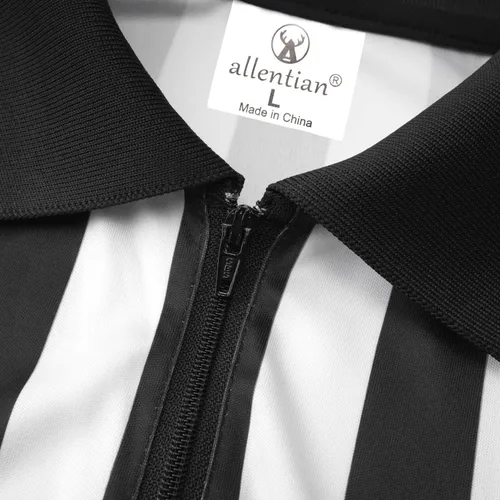 Vista 3 de Referee Shirt for Men, Black Stripe Umpire Jersey, Zipper Basketball, Football, Soccer Ref Uniform