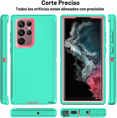 Vista 5 de Funda para Samsung Galaxy S22 Ultra con protector de pantalla de TPU flexible autorreparable [2 unidades], funda 3 en 1 a prueba de golpes Azul